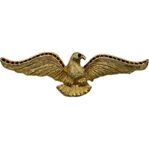 RARE Benedikt NY Vintage American Eagle Brooch Pin Red Rhinestone Bird Jewelry